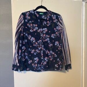 - Vintage United Colors of Benetton Western Rodeo Top Blue Floral Stripe R…